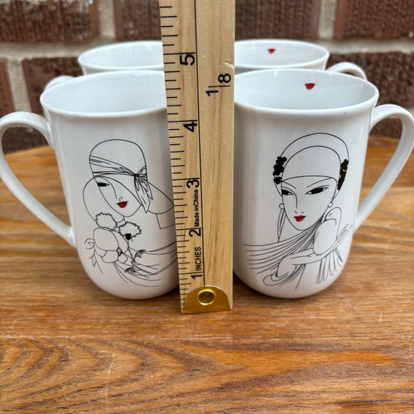 Vintage 1985 Seymour Mann ART DECO Coffee Mugs Line Drawing Ladies Set Of 4 - Picture 9 of 10
